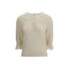 Chloé Women Ivory Knit Polo Shirt With Lace Collar In Neutral