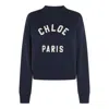 Chloé Blue Crewneck Sweatshirt With Logo Lettering Print In Cotton Woman