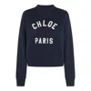 Chloé Blue Crewneck Sweatshirt With Logo Lettering Print In Cotton Woman
