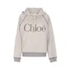 Chloé Hooded Cotton Blend Sweatshirt With Kangaroo Pocket In Gray