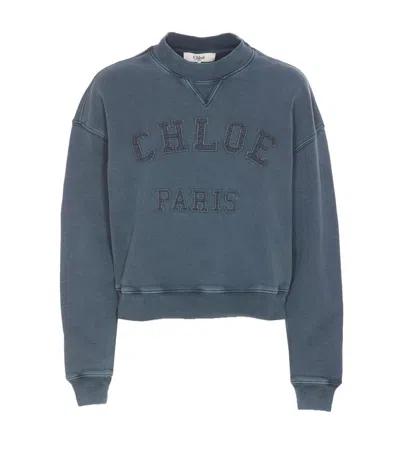 Chloé Crewneck Knitwear With Ribbed Cuffs And Hem In Blue