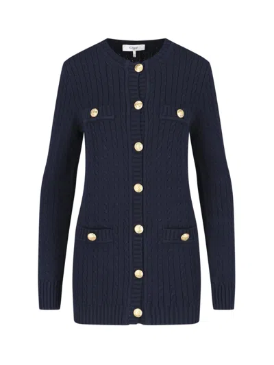 Chloé Embellished Cable-knit Cotton Cardigan In Navy
