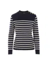 Chloé Pull Marinière En Maille De Laine Et Cachemire Femme Bleu Taille L 92% Laine, 8% Cachemire In Blue+white