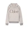 Chloé Hooded Cotton Blend Sweatshirt With Kangaroo Pocket In Gray