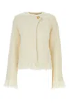 Chloé Veste Courte Ajustée Sans Col Femme Blanc Taille 38 86% Laine Vierge, 11% Alpaga, 3% Polyamide, Horn In Iconicmilk