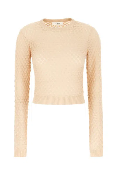Chloé Cotton Crew Neck Sweater In Light Nude