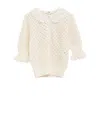 Chloé Polo Shirt With Lace Collar And Perforated Design In White