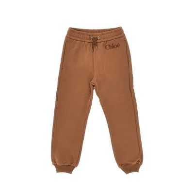 Chloé Sweatpants With Flocked Logo Kids In Brown
