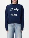 Chloé Blue Crewneck Sweatshirt With Logo Lettering Print In Cotton Woman In Blue