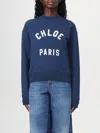 Chloé Blue Crewneck Sweatshirt With Logo Lettering Print In Cotton Woman In Blue
