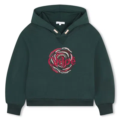 Chloé Kids' Logo-embroidered Cotton Hoodie In Kaki