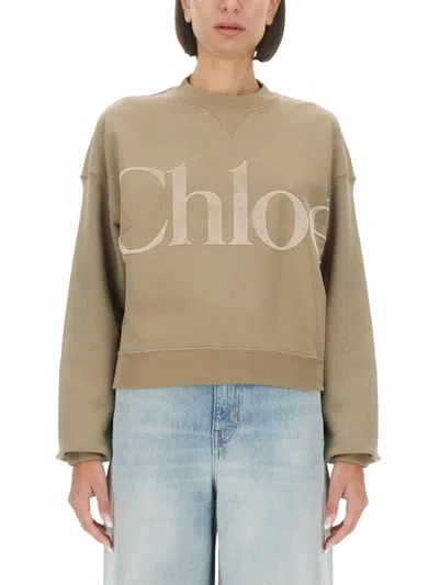 Chloé Classic Logo Sweatshirt For Women In Powdergrey
