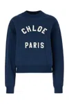 Chloé Blue Crewneck Sweatshirt With Logo Lettering Print In Cotton Woman
