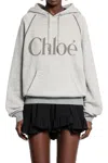 Chloé Cotton Blend Logo Hoodie In Gray
