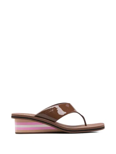 Chloé Chloe Swimming Cool Wedge Thongs Coffee Pink In Brown