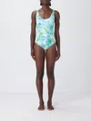 Chloé White And Blue Aqua Flower-print Lycra One-piece Swimsuit In Blue