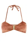 Chloé Halter Neck Velvet Bikini Top With Hardware In Brown