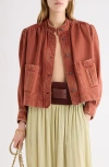 Chloé Logo Denim Jacket With Patch Pockets In Red
