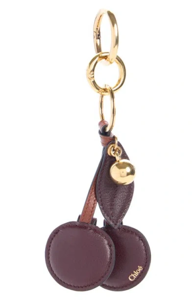 Chloé Cherry-motif Leather Keyring In Brown