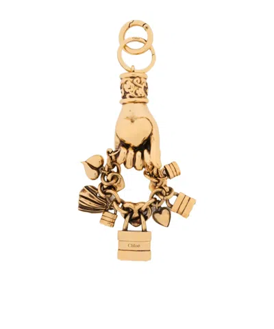 Chloé Symbols Hand  Heart Bag Charm In Gold