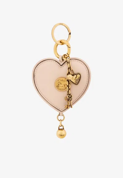 Chloé Symbols Heart Leather Bag Charm In Pink