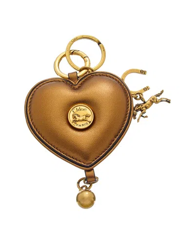 Chloé Symbols Heart Leather Key Ring In Brown