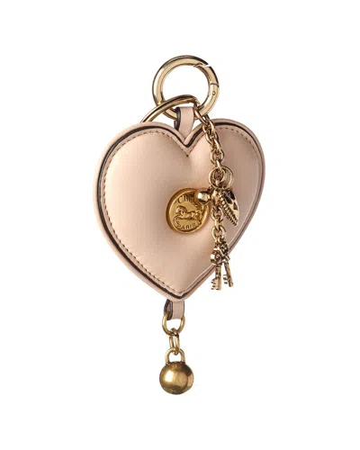 Chloé Symbols Heart Leather Key Ring In Gold