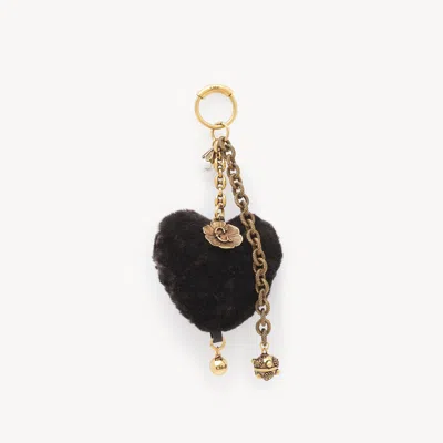 Chloé Symbols Heart Shearling Bag Charm In Brass Brown Size Onesize 100% Ovis Aries Aries Shearling,
