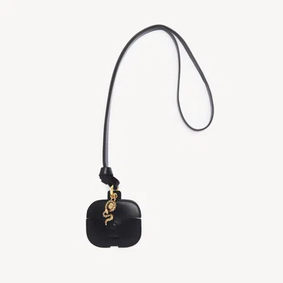 Chloé Symbols Snake Earpods Case In Grained Leather Black Size Onesize 100% Bubalus Bubalis, Farmed,