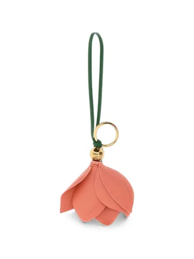 Chloé Symbols Tulip Leather Bag Charm In Orange