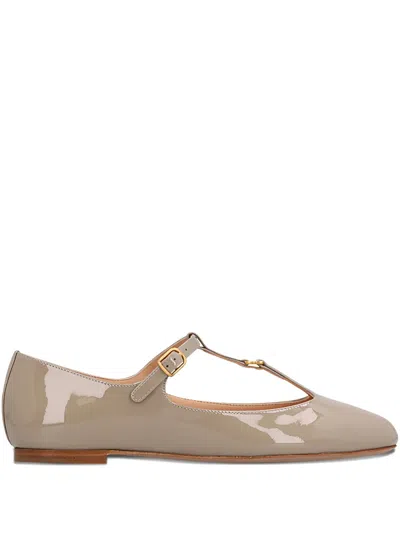 Chloé T-bar Leather Ballet Flats In Gray