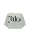 Chloé White Cropped T-shirt With Logo Lettering Print In Cotton Woman