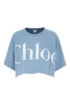 Chloé Oversize Signature Logo Crop Graphic T-shirt In Blue