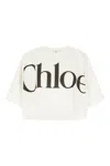 Chloé White Cropped Crewneck T-shirt With Maxi Logo Print On The Front In Cotton Woman