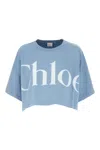 Chloé Women Light Blue Jersey Cropped Logo T-shirt In Blue