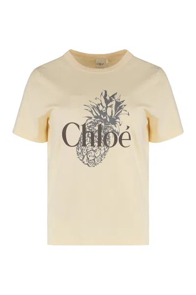 Chloé Peach Orange T-shirt With Ananas Print. In Neutral