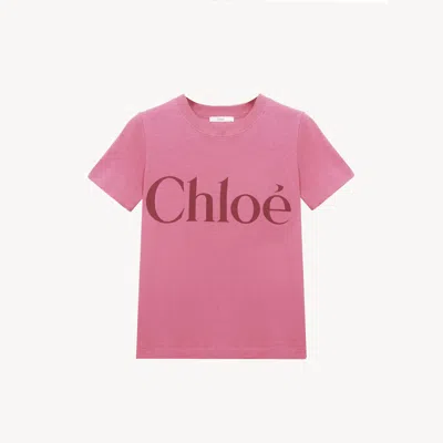 CHLOÉ BABY FIT LOGO T-SHIRT IN COTTON JERSEY PINK SIZE M 100% COTTON