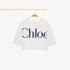 Chloé White Cropped T-shirt With Logo Lettering Print In Cotton Woman In White
