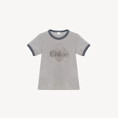 Chloé T-shirt Ajusté En Jersey De Coton À Logo In Gray