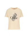 Chloé Pink Crewneck T-shirt With Maxi Logo Print On The Front In Cotton Woman In Neutral