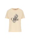 Chloé Pink Crewneck T-shirt With Maxi Logo Print On The Front In Cotton Woman In Neutral