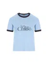 Chloé Short Sleeve Crew Neck T-shirt With Trim In Blue