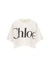 Chloé White Cropped Crewneck T-shirt With Maxi Logo Print On The Front In Cotton Woman In White