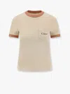 Chloé Cotton Jersey Crew Neck Logo T-shirt In Beige