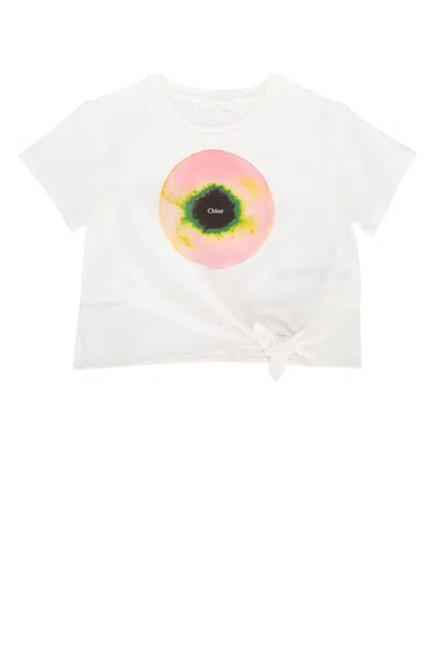 Chloé Kids' 印花棉质平纹针织t恤 In Off-white