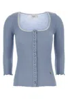 Chloé Fitted Cardigan With Plunging Neckline Knitwear Light Blue In Blue