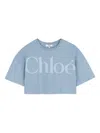 Chloé Kids Logo Cropped Cotton Jersey T-shirt In Blue