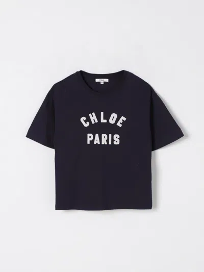CHLOÉ T-SHIRT CHLOÉ KIDS COLOR BLUE,G48756009