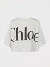Chloé White Cropped T-shirt With Logo Lettering Print In Cotton Woman In Weiss