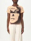 Chloé Multicolor Crewneck T-shirt With Maxi Graphic Print On The Front In Wool Blend Woman In Orange